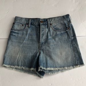Madewell Jean Shorts Button Fly Blue Denim Distressed SZ 28